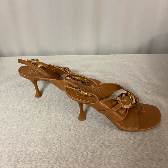 Vince Camuto Leather Heel Sandals with Gold Accents - Size 8 - Picture 10 of 11